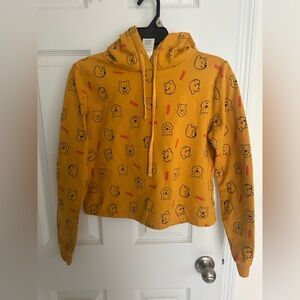 Disney Winnie The Pooh Juniors XS Yellow Crop Long Sleeve Hoodie Sweatshirt